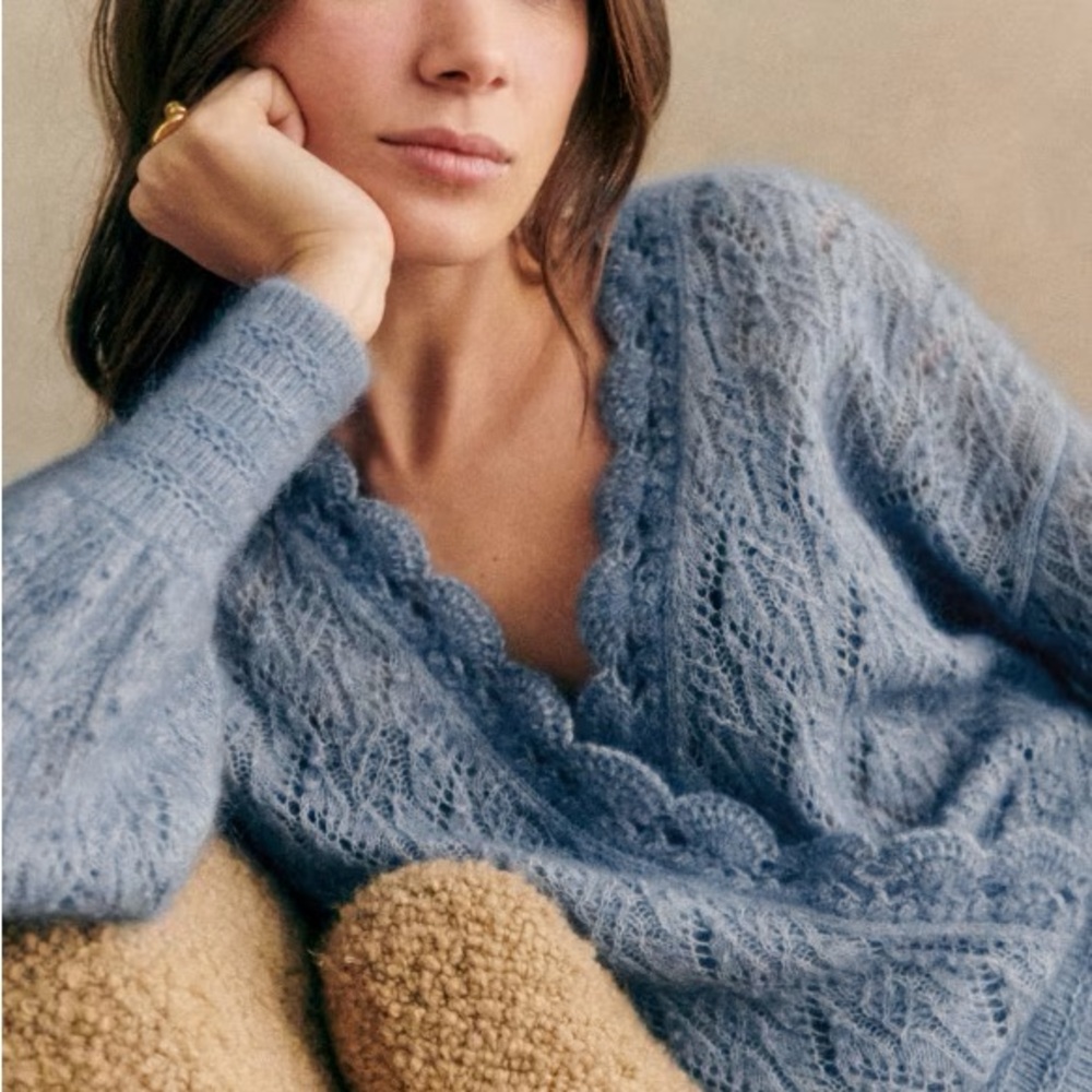 Sezane Soft Blue V-Neck Sweater Nathalia jumper wool